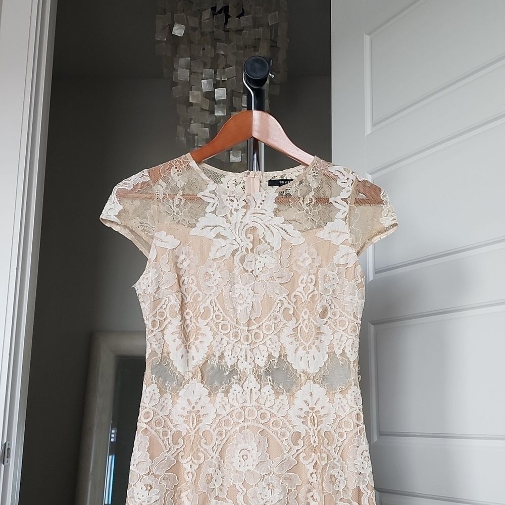 Ivory Lace Womens Size Small Sexy Romantic Feminine Fitted Sheath Dress - Picture 2 of 7
